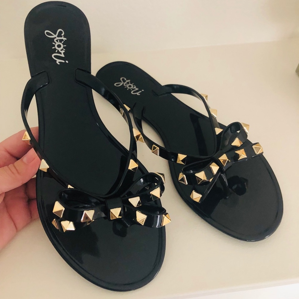 Black Flat Sandals PVC